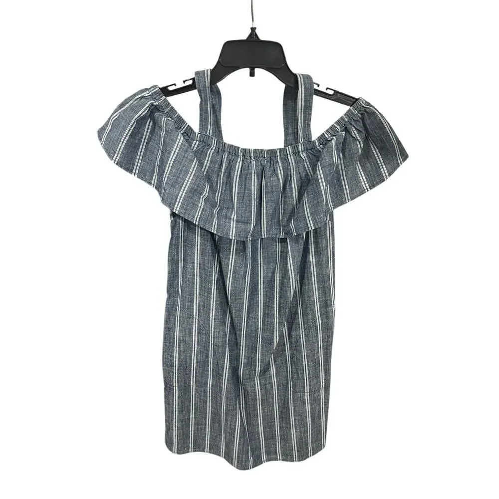 J. Crew Striped Cotton Dress Size Small Cold Shoulder with Pockets